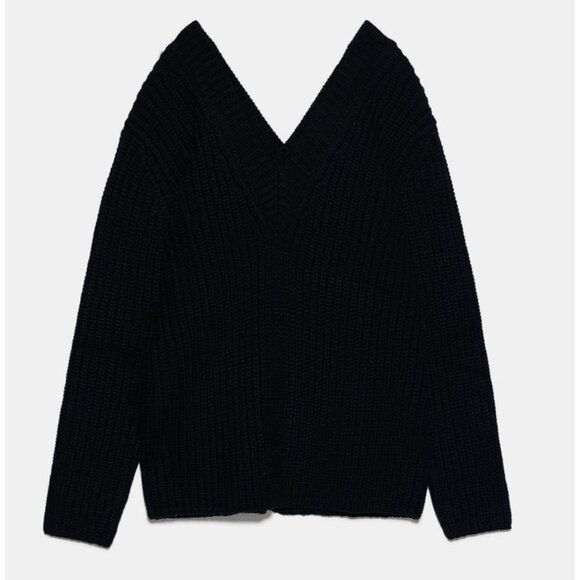 NEW! Zara Oversized Chunky Knit V Neck Sweater Black SZ S - Picture 7 of 14